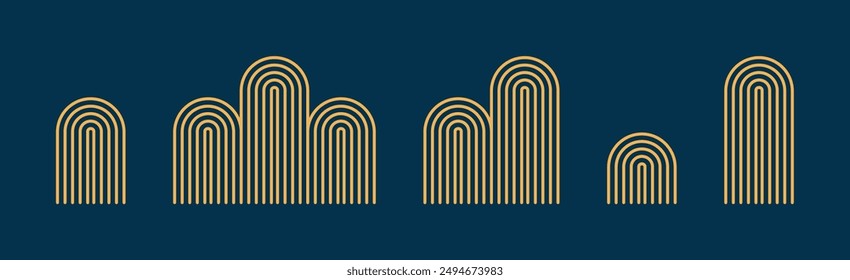 Abstract geometric mountains design elements collection, isolated clip art. Hand drawn line art vector illustration. Mid Autumn Festival, Dragon Boat Festival, Lunar New Year traditional holiday set