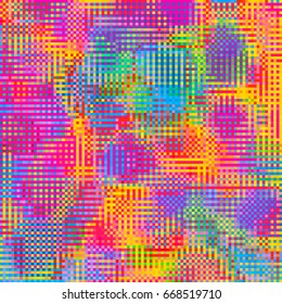 Abstract geometric multicolor checkered background. Mosaic tiles of  geometric pattern. Stylish check-art design template for cover, print, banner, card, label. Vector mosaic frame background.