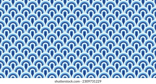 abstract geometric multicolor vintage background on a marine theme seamless blue waves traditional japanese ornament mermaid dragon snake fish scale texture