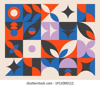 Abstract geometric mural colorful background in Bauhaus style. Vector pattern design in Scandinavian style