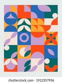 Abstract geometric mural colorful background in Bauhaus style. Vector pattern design in Scandinavian style