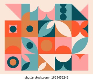 Abstract geometric mural colorful background in Bauhaus style. Vector pattern design in Scandinavian style