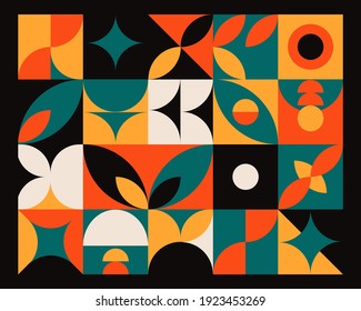 Abstract geometric mural colorful background in Bauhaus style. Vector pattern design in Scandinavian style