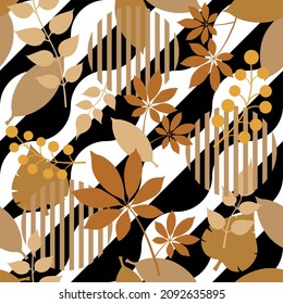Abstract geometric, natural leaves. Modern pattern  for art print, textile, wallpaper decor. Vector Illustration.