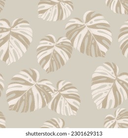 Abstract geometric, natural shapes in minimal dots style. Modern seamless pattern with tropical monstera leaves. Vector illustration