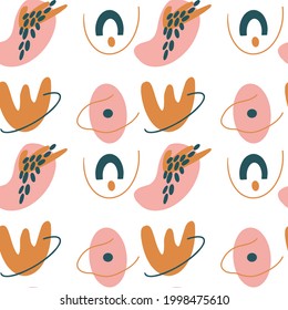 Abstract geometric, natural shapes in a minimalistic Scandinavian style. Modern seamless pattern with geo elements for minimalist art print, textiles, boho wallpaper decor. Vector illustration