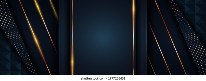 Abstract Geometric Navy Background Combined with Golden Lines Combination.