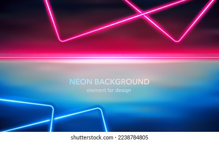 Resumen del fondo geométrico del neón. Línea de luces, cuadrados luminosos con neón. Azul y rosa.