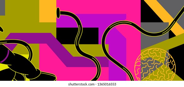 Abstract geometric neon wallpaper with astronaut