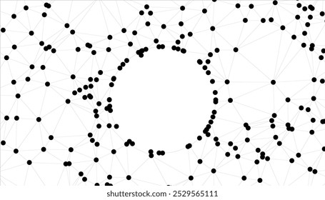 Fundo de rede geométrica abstrata com pontos e linhas pretas interconectados, estrutura de malha poligonal minimalista para conceitos de tecnologia e conectividade