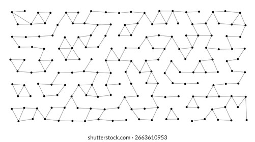 Abstraktes geometrisches Netzwerk verbundener Punkte und Linien, die rautenförmige Facetten auf sauberem, weißem, isoliertem Hintergrund bilden, ideal für Technologie, Wissenschaft oder Datenthemen, Vektorgrafik