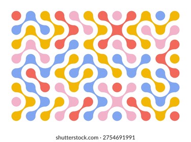 Abstract Geometric Network Pattern. Groovy Colorful Connected Circles Background. Modern Tech Communication or Molecular Biology Concept. Vector Illustration.
