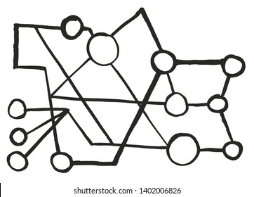Abstract geometric network scheme. Hand-drawn illustration made with brush
