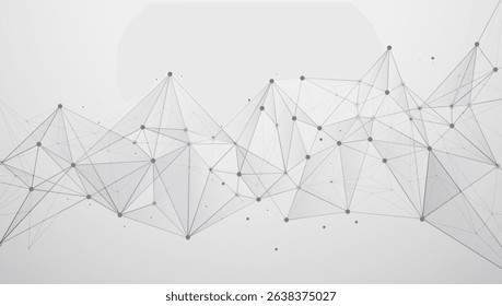 Abstract geometric network structure with connected dots and lines on a light background, symbolizing digital communication, data connections, or neural networks.