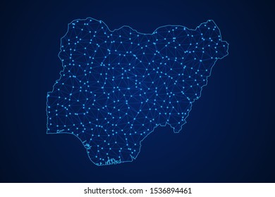 Abstract geometric of Niger map polygonal line, structure and point scales on blue dark background with lights and dots. Vector illustration eps 10.