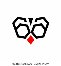 Abstract geometric number 66 logo design with diamond card symbol and letter V in negative space.