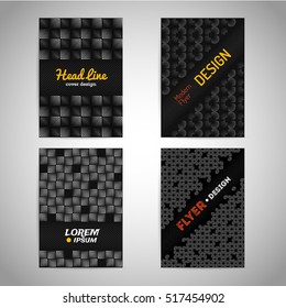 Abstract geometric objects on a black background flyer. Modern design. For design wallpaper, background, cards, banners, flyers. Vector eps10