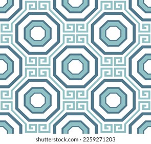 Resumen Octagon geométrico patrón vectorial sin costura Estilo de lujo Diseño mínimo Perfecto para impresión de tela de alamante o tonos azules pastel de papel de pared