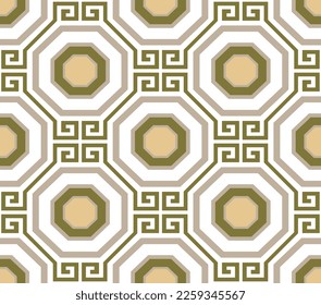 Abstract Geometric Octagon Seamless Vector Pattern Interior Luxury Style Minimal Design Perfect for Allover Fabric Print or Wall Paper Olive Green Pastel Brown Tones
