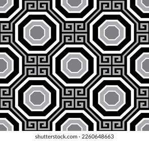 Abstract Geometric Octagon Seamless Vector Pattern Interior Luxury Style Minimal Design Perfect for Allover Fabric Print or Wall Paper Black White Tones