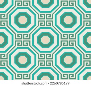 Abstract Geometric Octagon Seamless Vector Pattern Interior Luxury Style Minimal Design Perfect for Allover Fabric Print or Wall Paper Tiffany Blue Ecru Tones