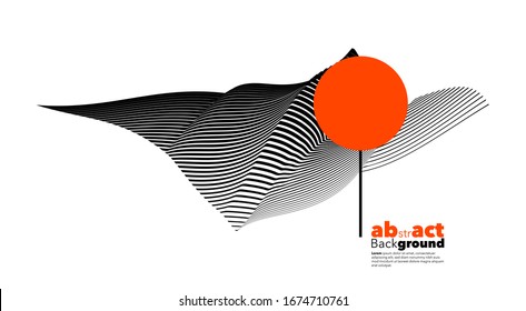 Geométrico abstracto en el fondo de composición de formas 3d. El diseño resalta el equilibrio de claridad y desorden con círculos de color naranja brillante en medio de una ráfaga de gráficos.