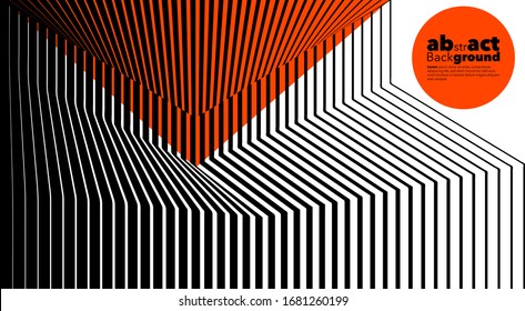 Abstract geometric on 3d shapes composition background. Design highlights the balance of clarity and disorder with bright orange circles amid a flurry of graphics.