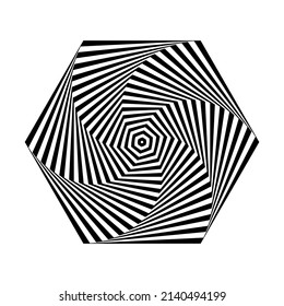 Resumen del patrón geométrico de op art en forma de hexágono. Ilustración vectorial.