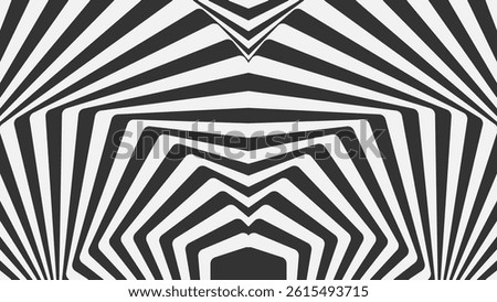 Abstract geometric op-art pattern. Featuring bold black and white converging lines in perfect symmetry, creates a powerful optical illusion and sense of depth