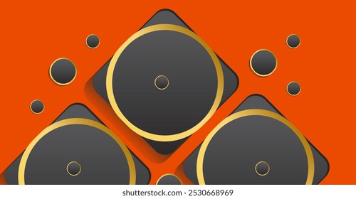 Abstractas fondo naranja geométrico con círculos negros. Ilustración vectorial para su diseño