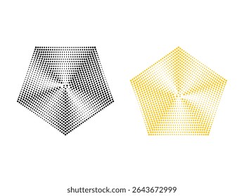 Abstract geometric orange and black pentagon shape with a halftone effect vector design 