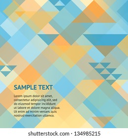 Abstract geometric orange and blue background with squares and triangles