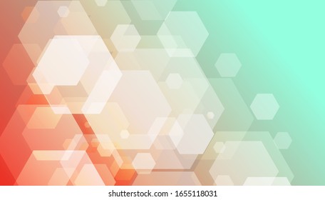Fondo de diseño hexagonal en color naranja y verde abstracto.