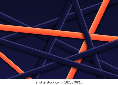 Resumen de líneas geométricas de color naranja entre líneas azules, fondo con líneas, efecto. Perfecto para banner, web, titular, portada, cartel, folleto. Líneas amarillas en un fondo azul. Ilustración del vector