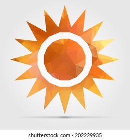Abstract geometric orange sun from triangular faces for graphic design