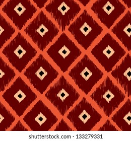 Abstract geometric orange vector background. Seamless pattern from rhombs. Look like ethnic fabric. Vector hand drawn pattern.