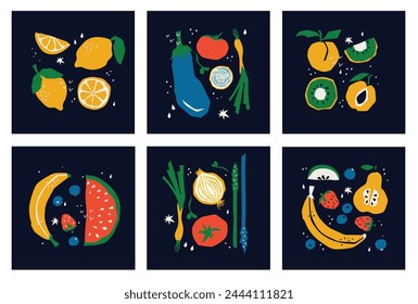 Abstract geometric organic vegetable food background. Vegetables, fruits, kitchen plants, farm eating, healthy lifestyle. Trendy Groovy Abstract paper cut elements for social media, postcards, print.