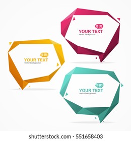Abstract Geometric Origami Color Bubble Speech Banner Card Set for Advertisement, Presentation and Promotion of Business. Vector illustration
