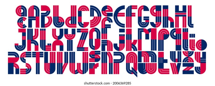 Abstract geometric original font vector typeset, logo creation alphabet minimal tech linear geometry style, stylish square unique tile letters set, uppercase and lowercase.