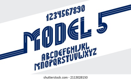 Abstract geometric original font vector typeset, logo creation alphabet minimal tech linear geometry style, stylish square unique tile letters set, uppercase and numbers set.