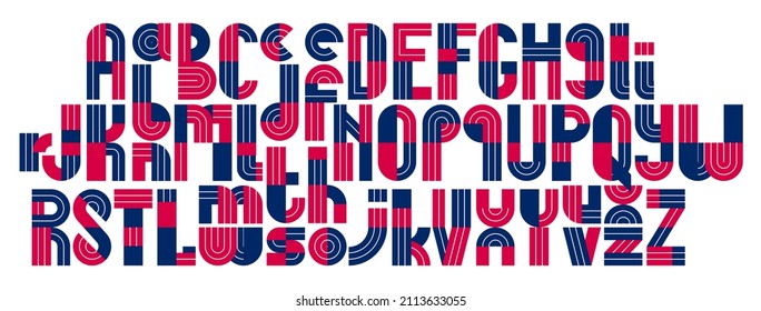 Abstract geometric original font vector typeset, logo creation alphabet minimal tech linear geometry style, stylish square unique tile letters set, uppercase and lowercase.