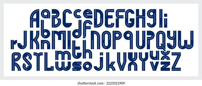 Abstract geometric original font vector typeset, logo creation alphabet minimal tech linear geometry style, stylish square tile letters set, uppercase, lowercase and uppercase.