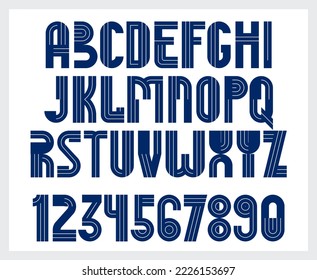 Abstract geometric original font vector typeset, logo creation alphabet minimal tech linear geometry style, stylish square unique tile letters set, uppercase and numbers set.