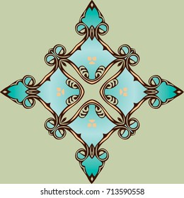 Abstract geometric ornament blue hand drawn baroque, Renaissance Vector illustration. Pattern for textile, print or web design