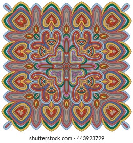 Abstract geometric ornament, bohemian element. Vector template for the carpet, bedspreads, mosaics, shawls, tiles, bandana, wallpaper.