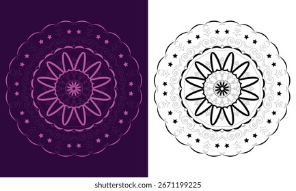 Ornamento geométrico abstrato em forma circular, perfeito para fundos, impressões têxteis, arte de parede e ilustração meditativa.
