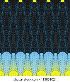 Abstract geometric ornament from circular lines in blue, black, yellow and dark blue circular lines is abstract geometric ornament.