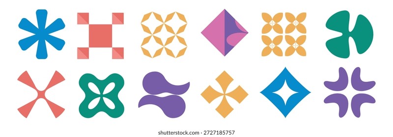Abstract geometric ornament collection featuring colorful tile patterns and shapes