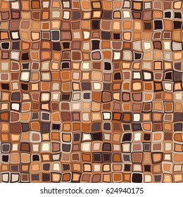 Abstract geometric ornament of distorted concentric squares vector illustration. Seamless pattern. Wooden, black, white, beige, brown gradient mosaic tracery texture background.