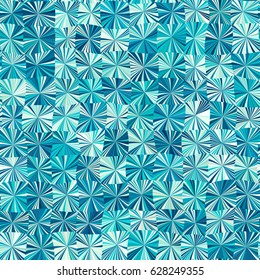 Abstract geometric ornament of distorted squares with radial stripes vector illustration. Seamless pattern. Sea blue gradient mosaic tracery texture background.